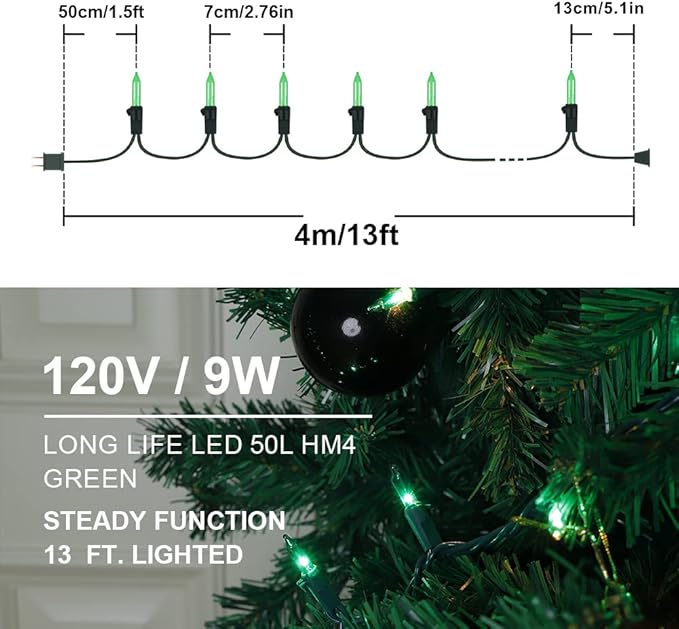Hopolon Green St. Patrick's Day Mini Lights, 50 Count 2PACK Green Wire 13ft Incandescent Christmas String Lights Plug in for Outdoor Indoor Halloween Tree Holiday Lighting Decor (2pcs Green)
