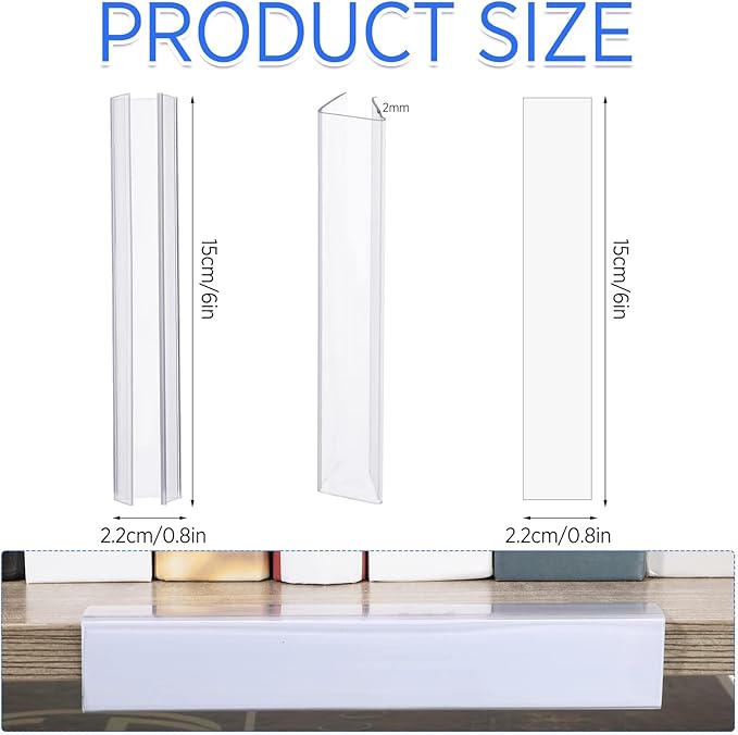 Teling 100 Pieces Shelf Label Holder, Clear Plastic 0.875'' x 6'' Shelves Clip Wood Tags Ticket Sign Label Metal Holders for 0.75'' Thick Shelves Includes Matched Blank Inserts Offices Libraries