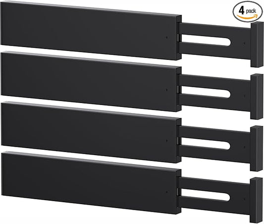 Bamboo Drawer Dividers,17-22" Adjustable Kitchen Drawer Organizer for Clothes,4 Pack Expandable Drawer Organization Separators for Bedroom,Bathroom,Dresser and Office,Black