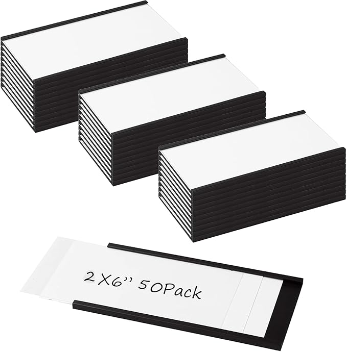 Realth C Channel Magnetic Label Holders 50 Pack 2" x 6" - Magnetic File Holder for Shelving, Storage Bins, Classroom, Office, Library, Supermarket