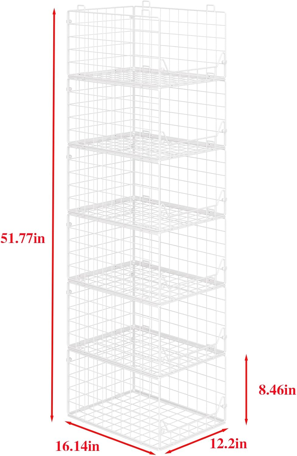 6-Tier Closet Shelf Organizer,Metal Stackable Closet Organizers and Storage,Clothes Storage Bins,Shelf Organizer Basket ,Folded Shelf Organizer for Closet Wardrobe,White