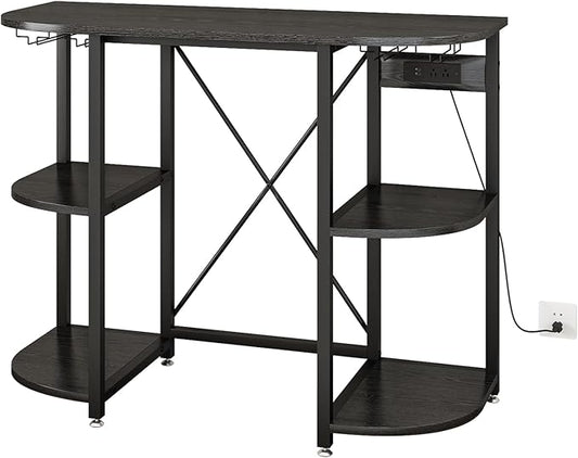 Mini Fridge Stand with Power Outlet and Led Light,Microwave Stand with Storage,Mini Fridge Cabinet with Wine Rack,Bar Cabinet with Fridge Suitable for Kitchen,Dining Room,Living Room,Black