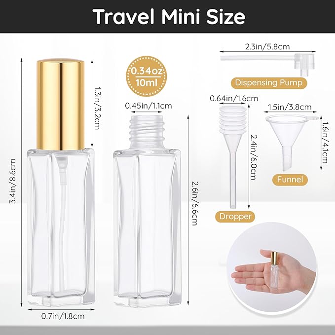 Segbeauty 20pcs 0.34oz Travel Perfume Atomizer Refillable, Mini Glass Perfume Spray Bottle, 10ml Bulk Travel Cologne Sprayer with Dispensing Tool, Fine Mist Glass Spray Bottles Fragrance Atomizer