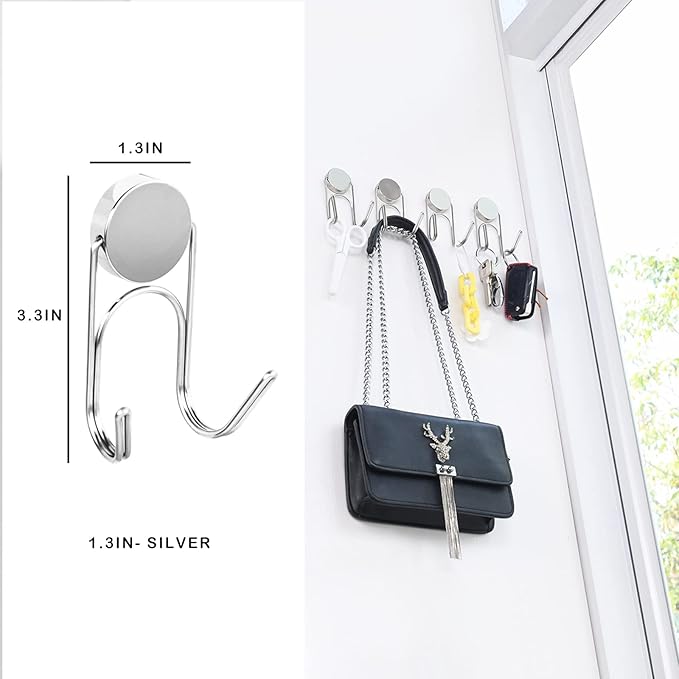 Magnetic Hooks 304 Stainless Steel Hooks Heavy Duty Magnets Hanging Hooks for Refrigerator Grill Toolbox Cabins Outdoor,Cruise Essentials Camper Accessories,8pack(Silver,1.3in-2)