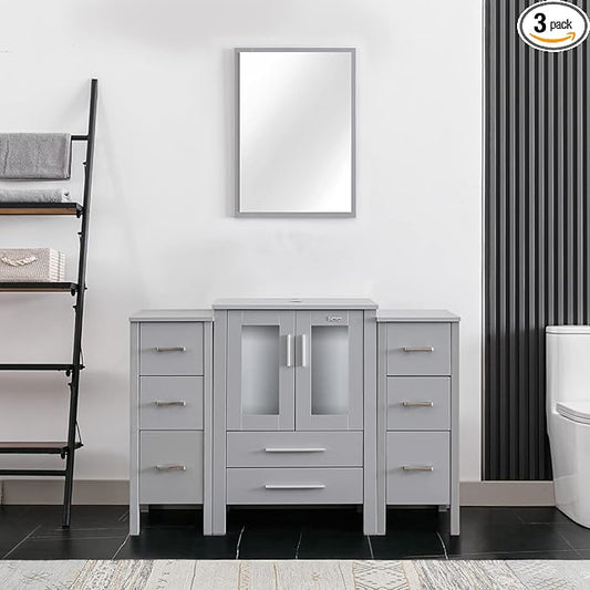 eclife 48" Modern Bathroom Vanity Sink Combo Freestanding Cabinet with Small Side Cabinet, Without Vessel Sink, Faucet, Drain (Gray Vanity Only)