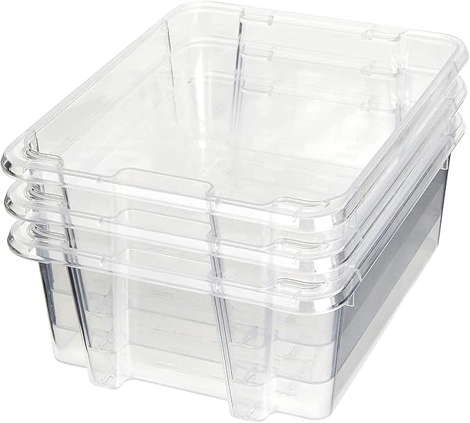 Best Kept Clear Plastic Storage Bins, Stackable Open Square Organizers for Home, Vanity, Cosmetics & Makeup Display, 3-Pack (No Lids)