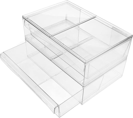 2pcs Stackable Acrylic Makeup Organizer Bins Drawer for Desktop Storage Cosmetic Storage Box for Vanity and Bathroom for Keeping Essentials Organized