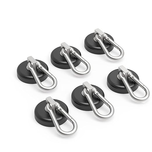Ant Mag - Carabiner Magnetic Hooks 80LBS MAX Heavy Duty Neodymium Magnet Swivel Snap Hook for Hanging Indoor/Outdoor Grill Kitchen Cabinet Office Black 6 Pack