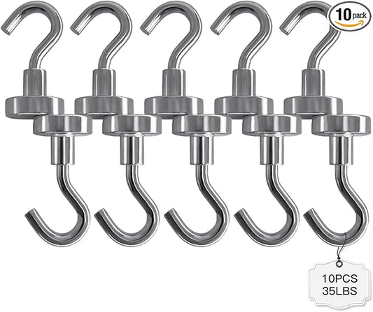 Magnetic Hooks, 35lbs Magnet Hooks Strong Magnets Refrigerator Fridge for Classroom Beach Vacation Kitchen Grills Home 10 Pack(Silver)