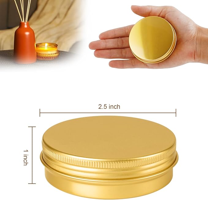 96 Pack Round Cans with Screw Lid 2 Oz Aluminum Metal Tins DIY Food Candle Containers for Lotion Bars, Balms, Salve, Spices, Beard Balm, Crafts with 4 Markers 3 Sheets Label Stickers (Gold)