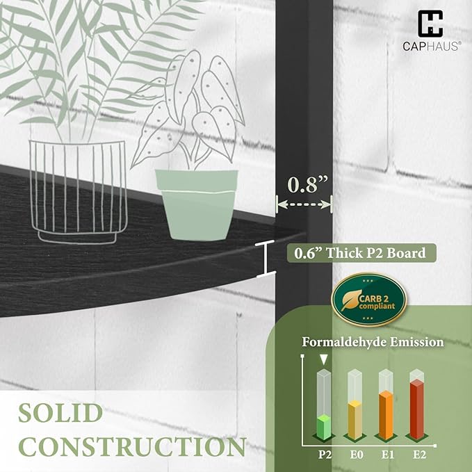 CAPHAUS 6-Tier Corner Shelf, 71.1-Inch Tall Corner Bookshelf with Metal Frame, Round Corner Display Rack, Tall Stand for Bathroom, Living Room, Home, Office, Black