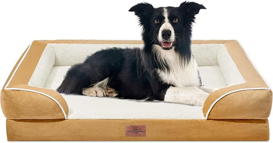 Comfort Expression Orthopedic Dog Bed for Large Dogs 36x27 Inch, Waterproof Supportive Egg Crate Foam Large Pet Bed with Removable Bolsters, Dog Couch with Washable Cover & Non-Slip Bottom, Caramel