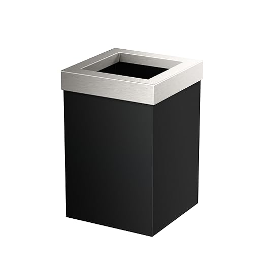 Gatco Small Bathroom Trash Can with Lid, Square 3 Gallon Stainless Steel Wastebasket, Under Sink, Matte Black and Satin Nickel, for Bathroom, Bedroom, Office (1915SN)