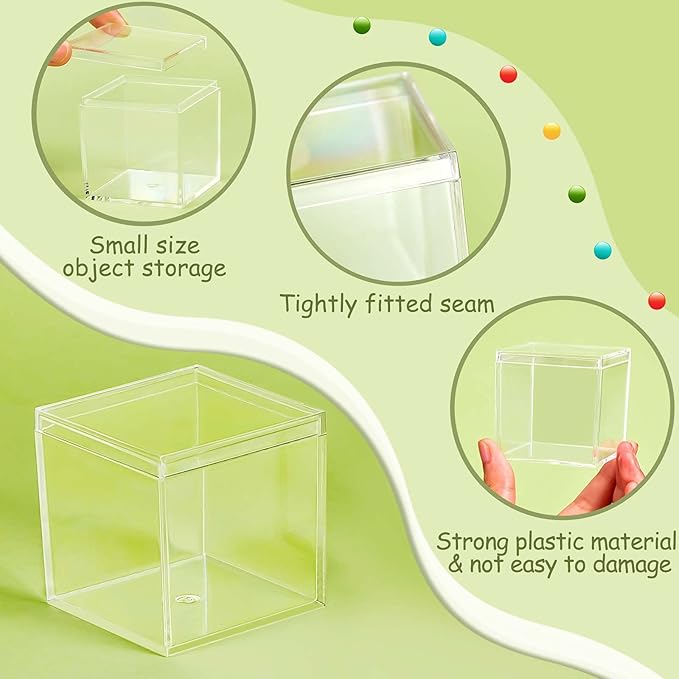 Blulu 8 Pcs Clear Acrylic Box with Lid Plastic Jewelry Mini Storage Box Mini Cube Containers for Candy and Tiny Jewelry Easter Party Favor(2.6 x 2.6 x 2.6 Inch,Classic Style)