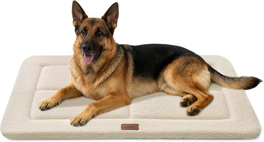 Reversible Dog Crate Pad Bed for Extra Large Dogs,Washable & Non-Slip Kennel Pet Mat, High Density Foam and Soft Fleece Cat Bed for Indoor & Outdoor Use, 48" x 30", Cream White