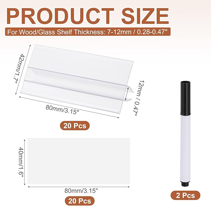 PATIKIL 3.1" x 1.7" Wire Shelf Label Holder, 20 Pack Reusable Plastic Price Tag Display Clip for 0.28" to 0.47" Thick Shelves with Paper Inserts Pens for Home Market Store, Clear