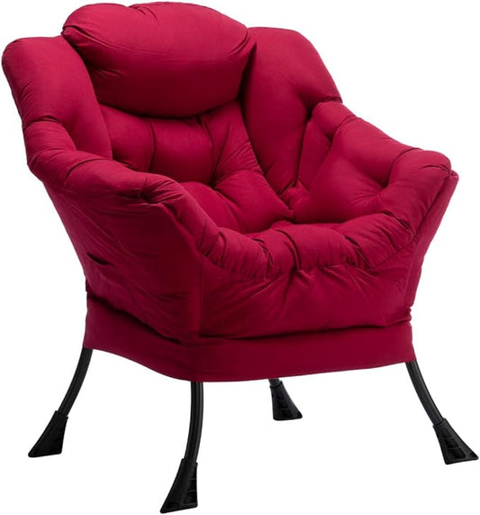 HollyHOME Lazy Chair with Armrest and Side Pocket, Comfy Accent Lounge Chair,Leisure Sofa Armchair for Living Room, Bedroom, Dorm, or Small Spaces, Oversized Reading Sofa Chair, Burgundy