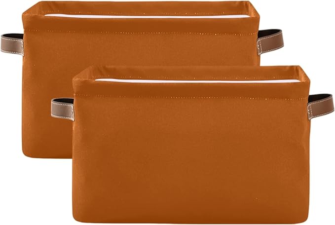 Storage Basket Plain Rust Orange Solid Color Storage Bin Cube with Handles Foldable Storage Baskets for Shelves Living Room Home Decor 1PC