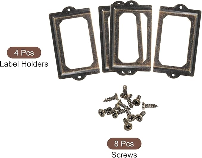 uxcell Metal Label Holders, 124x70mm 4pcs File Name Card Tag Label Holder Frame for Office Library Drawer Cabinet Shelves, Bronze Tone