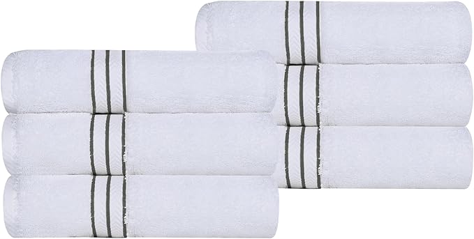 Superior Hotel Turkish Cotton 6 Piece Hand Towel Set, Ultra Plush Spa Quality Heavyweight Essentials for Vanity, Thick Absorbent and Soft, Dobby Border, Includes 6 Hand Towels, Charcoal