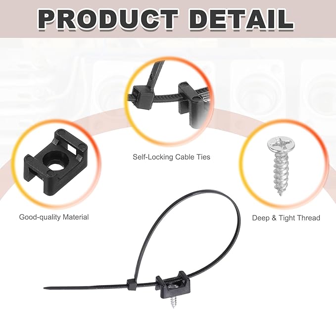 MECCANIXITY 240pcs 0.58" Cable Tie Saddle Type Mounts Base with 8" Cable Zip Ties and M3 Tapping Screws, Wire Organizer Holder Clamps Set, Black
