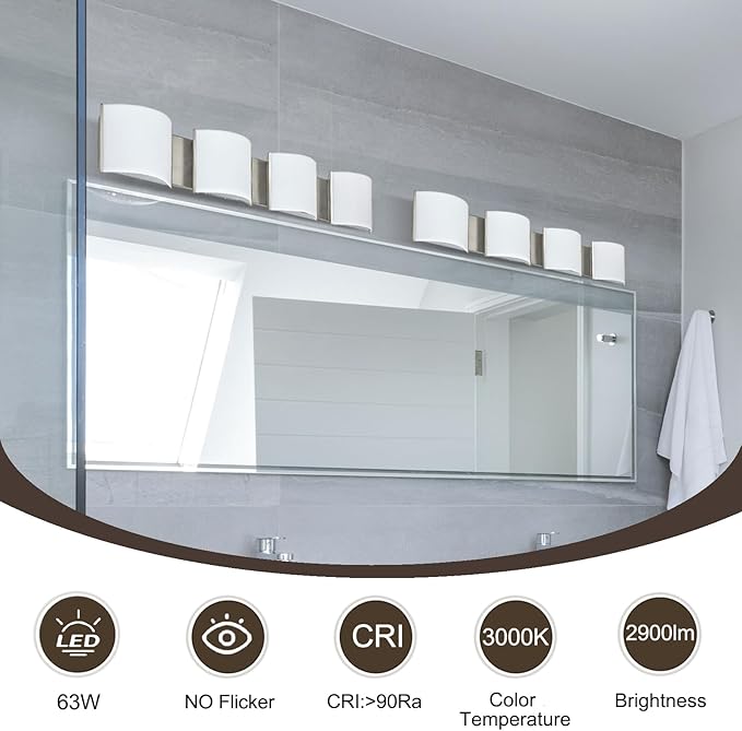 LED Wall Sconce Lights Indoor Sconces Wall Lighting LED Vanity Lights, Brushed Nickel 4 Light Bathroom Vanity Light Fixtures with White ABS Shade for Hallway Bedroom Living Room
