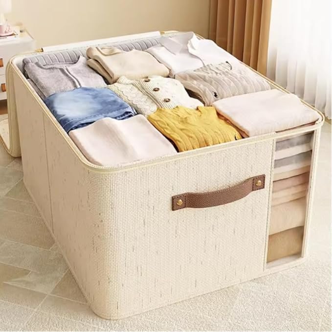 3PCS Storage Bins, Foldable Storage Baskets Lid Clear Window for Organizing Toys, Books, Shelves, Closet, Large Storage Box with Rope Handles, Sturdy Organizer Bins (Large)