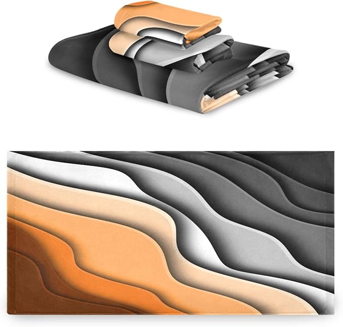 Burn Orange Grey Black Striped Bath Towels Set,Ultra Soft 3 Piece Modern Abstract Beach Waves Towel Set for Bathroom,1 Bath Towel 1 Hand Towel 1 Washcloth,Absorbent Decoractive Bathroom Towels