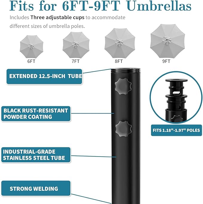 Umbrella Base,Heavy Duty Patio Umbrella Stand with 5 Wheels, Max 100lb Fillable Umbrella Holder Wind-Resistant, Mobile Square Market Stand for Outdoor, Deck, Poolside, Lawn (19 in)