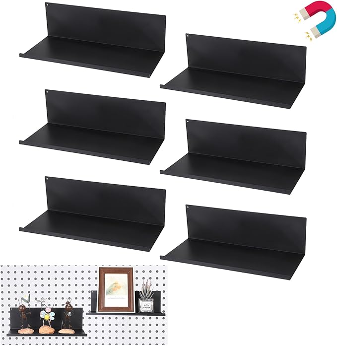 Kokone Medium Magnetic Pegboard Shelves 6 Pack - Steel, Black - Pegboard Accessories for Storage & Display