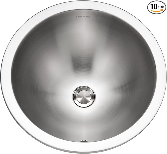 Houzer Opus Stainless Steel Bathroom Sink - 16 Inch Drop-In Undermount Round Bowl with Overflow Drain Assembly, Durable & Versatile, Essential for Home & Apartment, Nested 10-Pack - CRTO-1620-10