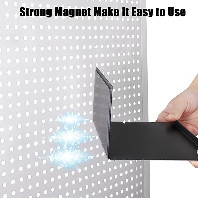 Kokone Magnetic Pegboard Shelves 6 Pack Small Pegboard Shelf for Garage Sturdy Steel Pegboard Accessories for Storing or Displaying Versatile Peg Board Shelf for Workbench,Craft Room,Home,Black