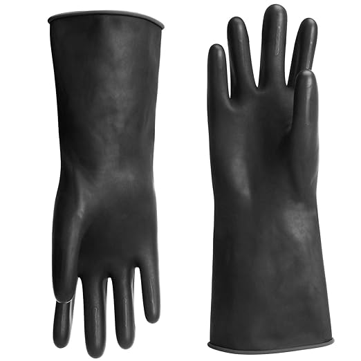 Chemical Resistant Gloves, 14" Long Black Waterproof Alkali/Acid/Oil Resistant Reusable Heavy Duty Rubber Gloves for Cleaning, Dishwashing, Gardening