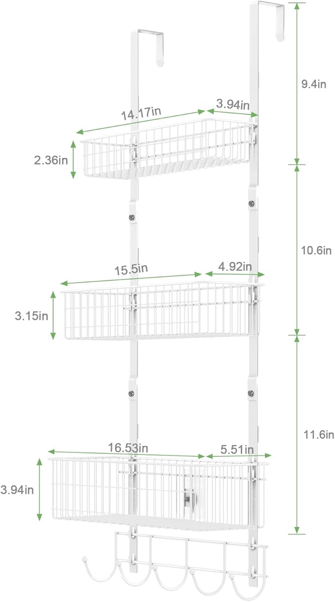 ETELI Over The Door Basket Organizer with 3 Mesh Baskets and 5 Hooks Heavy Duty Pantry Door Organizer Back of Door Storage Rack for Bathroom, Kitchen, Office, White