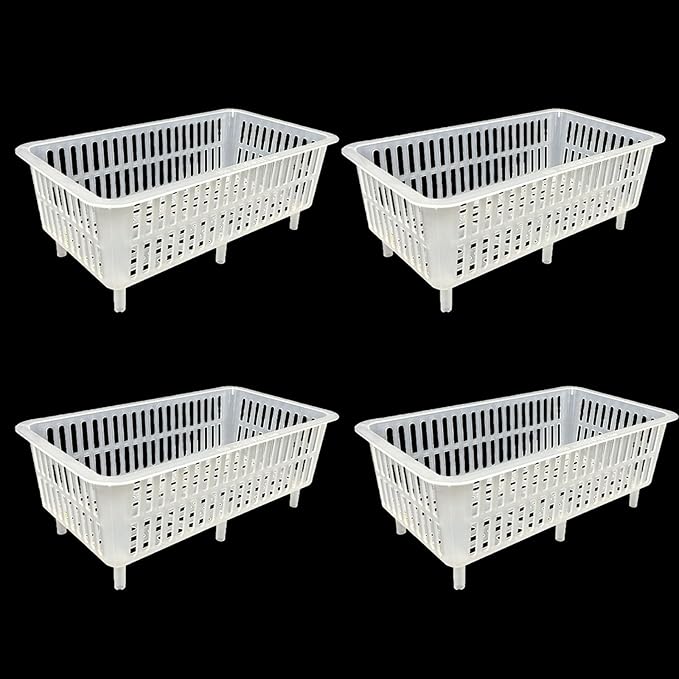 YDB Storage Plastic Drain Basket with Feet for Sorting Live Fresh Shellfish Oyster Abalone Scallop Geoduck Clams Mussels or Garden Harvest 4PCS (White)