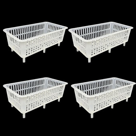 YDB Storage Plastic Drain Basket with Feet for Sorting Live Fresh Shellfish Oyster Abalone Scallop Geoduck Clams Mussels or Garden Harvest 4PCS (White)