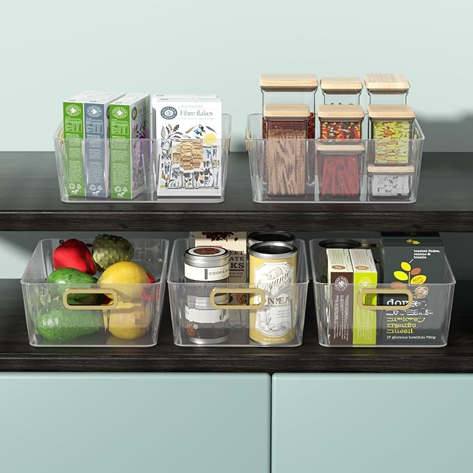 Vababa 4-Pack Clear Plastic Storage Bins, Clear Plastic Pantry Organizer Bins, Multi-use Organizer Bins