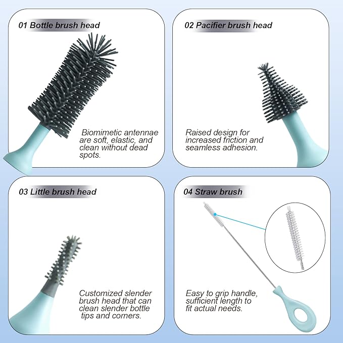 Electric Cleaning Brush with Electric Bottle Cleaner Set and Straw Brush,Suitable for Kitchen Brush and Baby Bottle Brush.Waterproof IPX65(Blue)