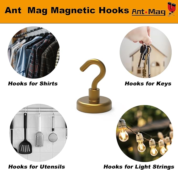 Ant Mag Strong Magnet Hooks 100lbs+ Pulling Force Neodymium Hooks Hangers Heavy Duty Used for Home Kitchen Refrigerator