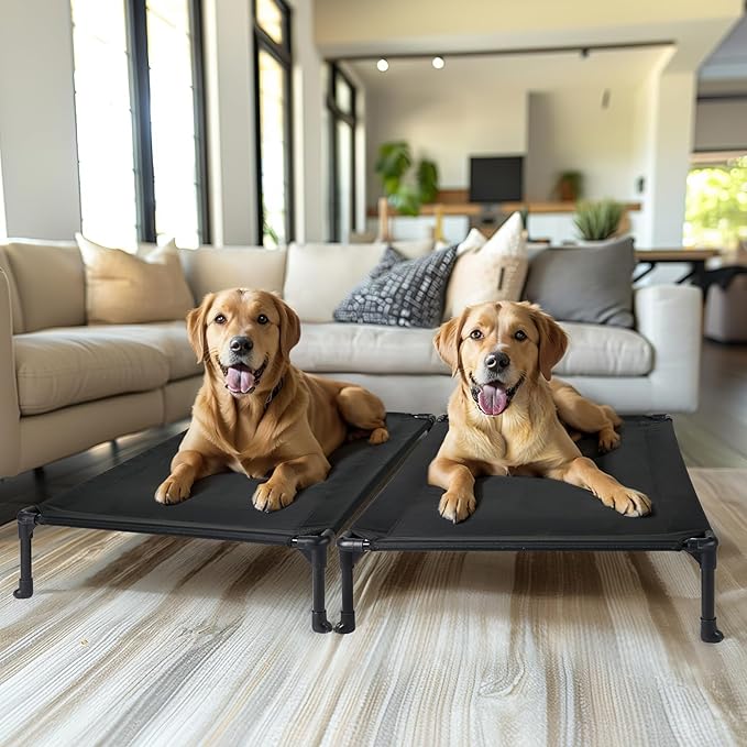 Veehoo 2 Pack Raised Dog Bed, Cooling Elevated Dog Bed, Portable Pet Cot with Washable & Breathable Mesh, No-Slip Feet, Durable Dogs Cots Beds for Large Dogs, 42" x 30", Black, CWC1803-L