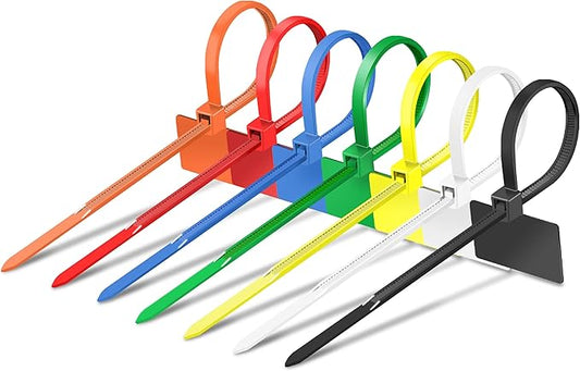 Cable Zip Tie with Tag,Wire Zip Ties with Label,200 Pcs 8 inch Plastic Nylon Cable Ties,Multi Color Self-Locking Write on Tie Wraps