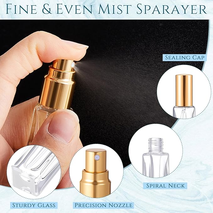 Domensi 20 Pcs 10/20/30 ml Perfume Travel Refillable Bottles Glass Spray Bottle Perfume Atomizer for Cologne Dispenser Leak-proof Fragrance Bottles Atomizer Pump Bottle Kit (Gold)