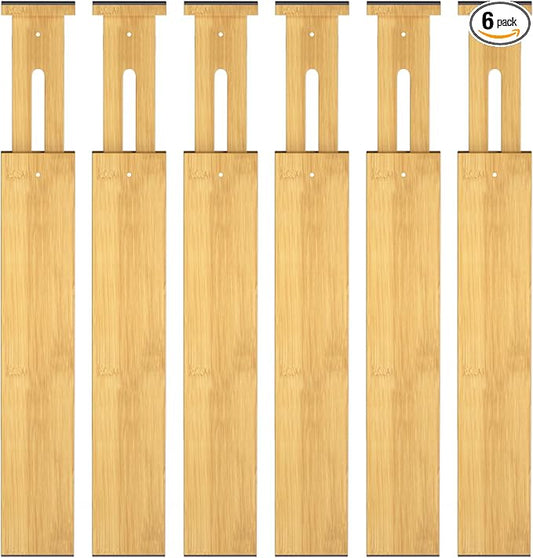 Bamboo Drawer Dividers,17-22" Adjustable Kitchen Drawer Organizer for Clothes,6 Pack Expandable Drawer Organization Separators for Bedroom,Bathroom,Dresser and Office,Natural