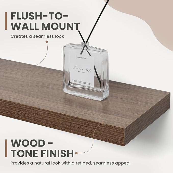 72 Inch Floating Shelves, 8 Inch Deep Floating Shelves for Wall, Hanging Shelf with Invisible Brackets, Deep Shelves for Bathroom, Bedroom, Living Room, Walnut, Set of 2