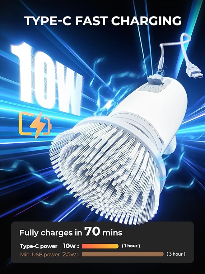 Electric Spin Scrubber, Cordless Cleaning Brush Shower Scrubber with 9 Replaceable Brush Heads 3 Speeds Extension Handle for Bathroom, Shower, Bathtub, Floor, Tile, Kitchen, Pool (1, White)