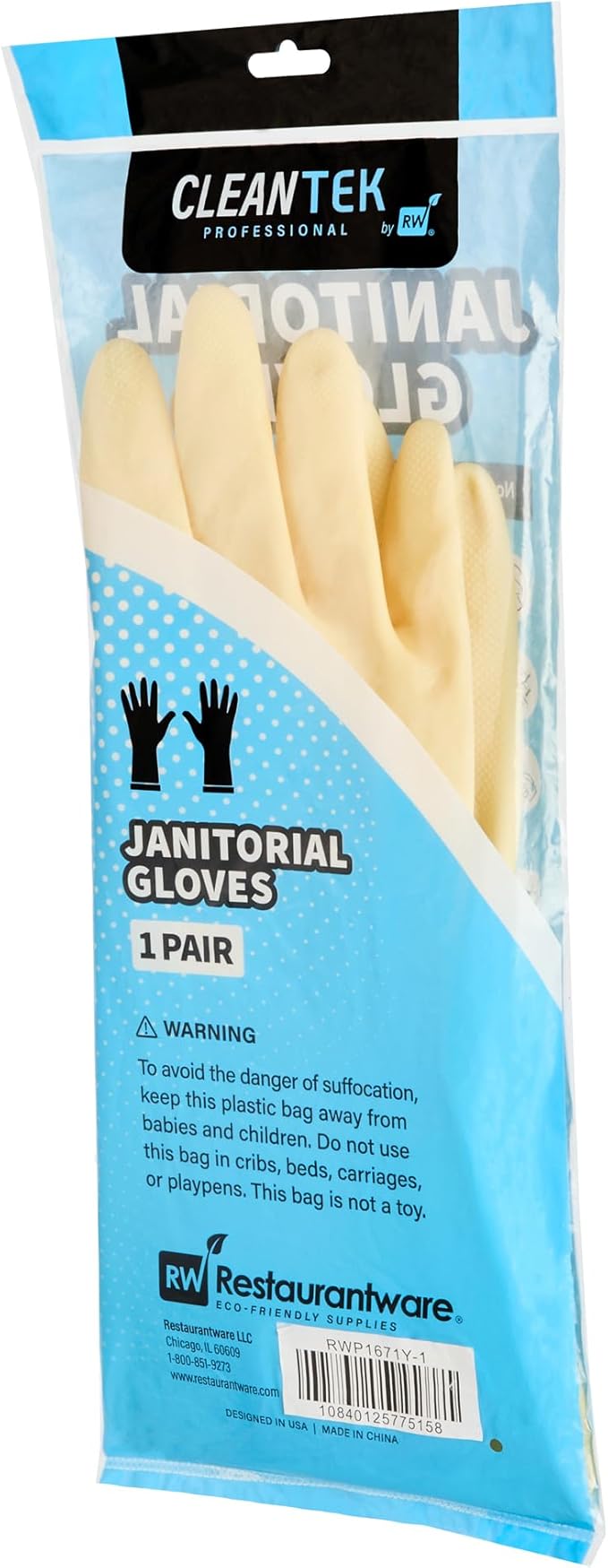 Clean Tek Professional 22 Mil Large Cleaning Gloves, 10 Pairs Of Long Cuff Gloves - No-Slip Grip, No-Powder, Yellow Latex Gloves For Kitchen Cleaning, Ideal For Washing Dishes