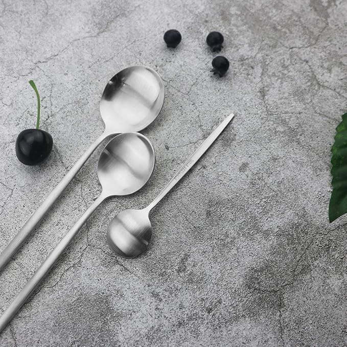 JASHII Silverware 24-piece Silver Cutlery Set Stainless Steel Kitchen Metal Utensils Group Serves 6, Matte Finish Tableware Set for Party, Christmas, Dinner (Matte Silver)
