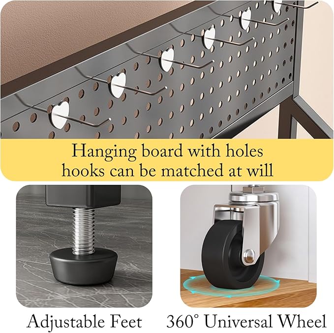 Retail Snack Display Stand, 4-Tier Retail Display Shelves, Candy Display Shelf Cart with Wheels & Hooks, Metal Snack Rack Organizer for Pantry, Kitchen, Supermarket, Store, Home