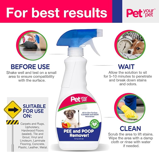 Dog Pee and Poop Remover – All-in-One Pet Stain and Odor Remover with Plant-Derived Ingredients – Stain and Odor Removers for Upholstery, Carpets & Hard Floors
