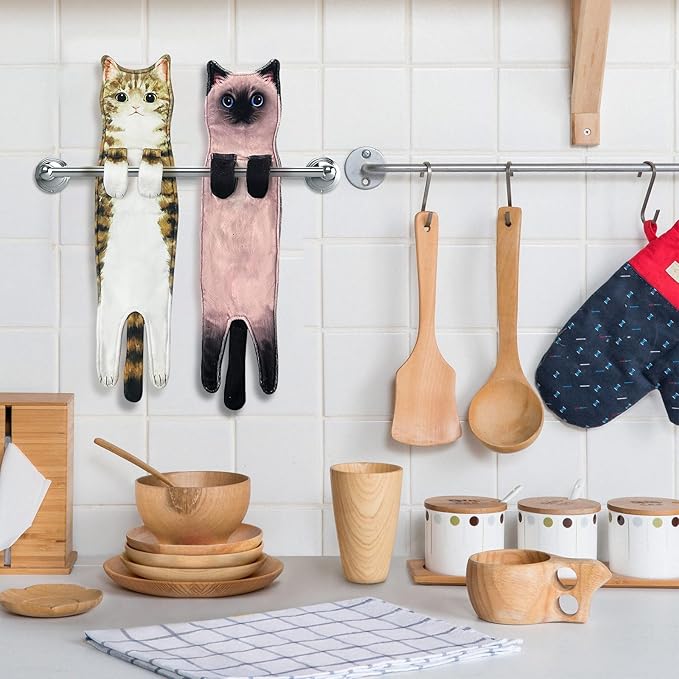 PAT JUUMG Funny Beaver Cat Hand Towels for Bathroom Kitchen, Cute Home Decorative Hanging Face Towels, Super Absorbent Soft, Cat Lovers Gifts for Women, Housewarming Gift